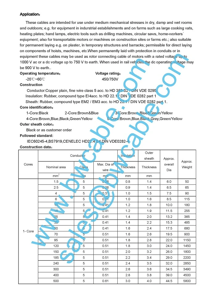 Rubber Cable Neoprene Cover Insulated Epr CPE Sr NBR EPDM Soow H07rn-F Wire 2 3G 4 Core 1.5 2.5mm2 VDE H05rr-F H05rn-F Coiled Waterproof Aircraft Marine Port